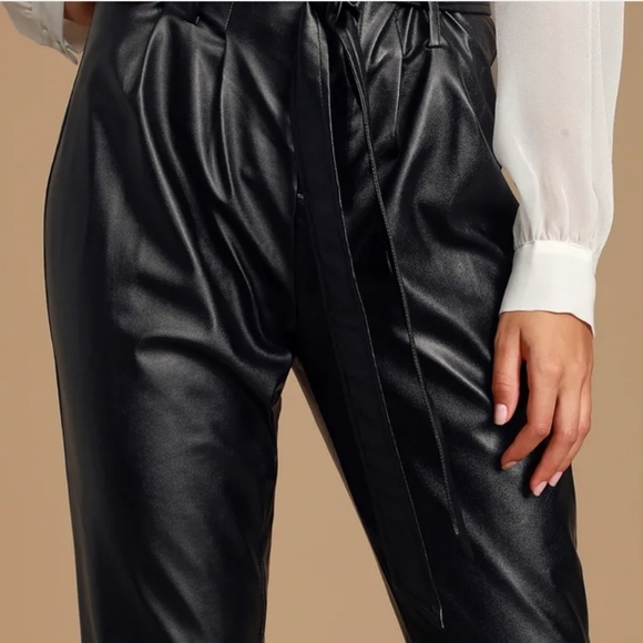 Lulus Real Time Black Vegan Leather Paperbag Waist Trouser Pants - Picture 2 of 13